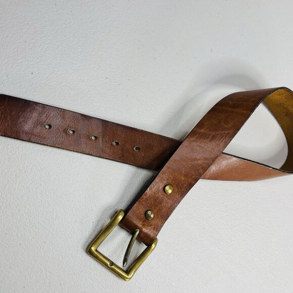 Vintage Ralph Lauren Leather Belt 28 Removable Brass Buckle  Distressed Brown - Picture 4 of 14